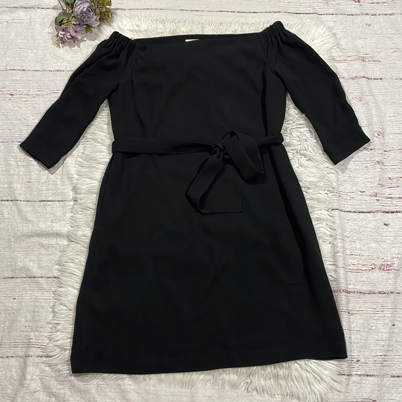 Aritzia Babaton Brightwell Black Tie Waist Off Shoulder Mini Dress - Picture 1 of 11